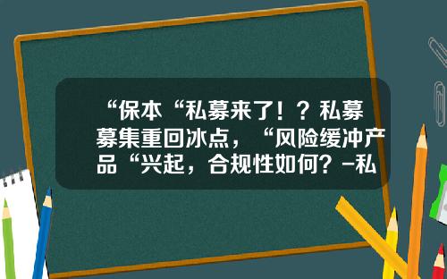 “保本“私募来了！？私募募集重回冰点，“风险缓冲产品“兴起，合规性如何？-私募基金止损