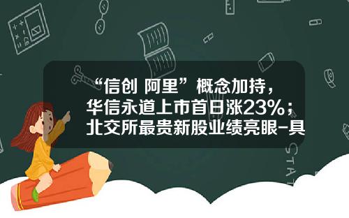 “信创+阿里”概念加持，华信永道上市首日涨23%；北交所最贵新股业绩亮眼-具有口碑的股票资讯