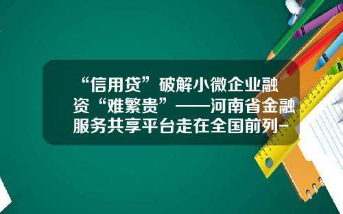 “信用贷”破解小微企业融资“难繁贵”——河南省金融服务共享平台走在全国前列-阿里小贷为小微企业融资了多少钱