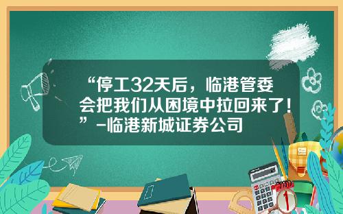 “停工32天后，临港管委会把我们从困境中拉回来了！”-临港新城证券公司