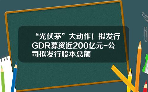 “光伏茅”大动作！拟发行GDR募资近200亿元-公司拟发行股本总额