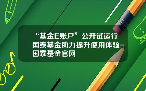 “基金E账户”公开试运行国泰基金助力提升使用体验-国泰基金官网