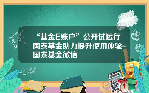“基金E账户”公开试运行国泰基金助力提升使用体验-国泰基金微信