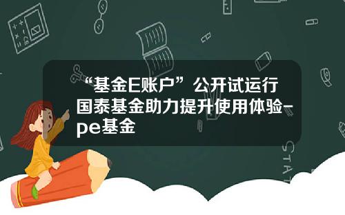 “基金E账户”公开试运行国泰基金助力提升使用体验-pe基金