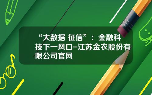 “大数据+征信”：金融科技下一风口-江苏金农股份有限公司官网