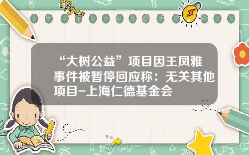 “大树公益”项目因王凤雅事件被暂停回应称：无关其他项目-上海仁德基金会