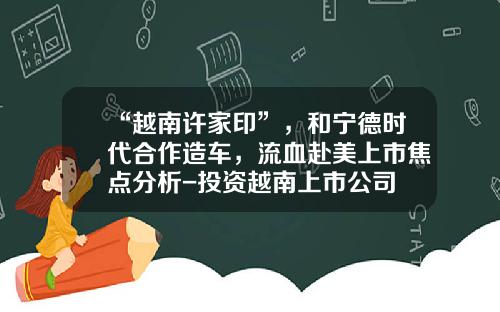 “越南许家印”，和宁德时代合作造车，流血赴美上市焦点分析-投资越南上市公司