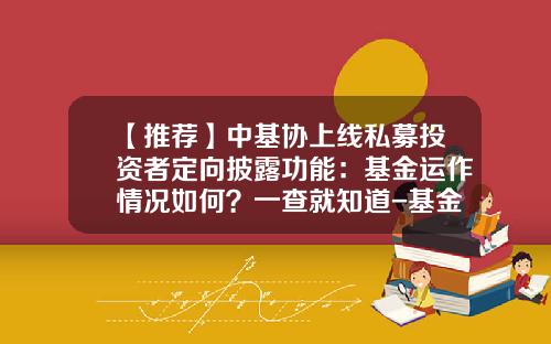 【推荐】中基协上线私募投资者定向披露功能：基金运作情况如何？一查就知道-基金系统