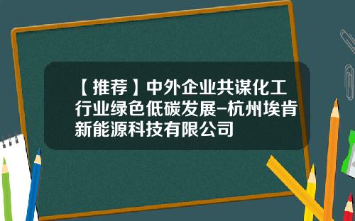 【推荐】中外企业共谋化工行业绿色低碳发展-杭州埃肯新能源科技有限公司