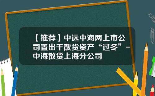 【推荐】中远中海两上市公司置出干散货资产“过冬”-中海散货上海分公司