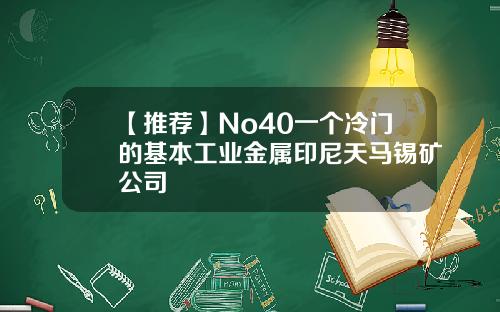 【推荐】No40一个冷门的基本工业金属印尼天马锡矿公司