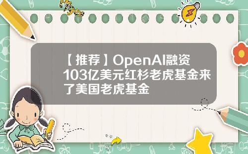 【推荐】OpenAI融资103亿美元红杉老虎基金来了美国老虎基金