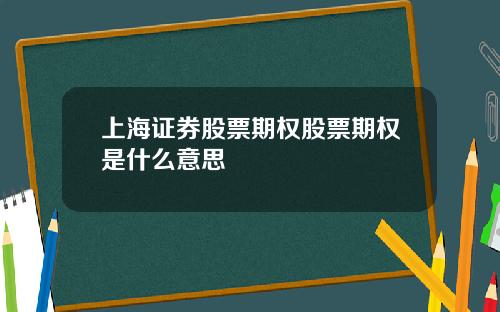 上海证券股票期权股票期权是什么意思