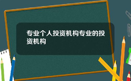 专业个人投资机构专业的投资机构