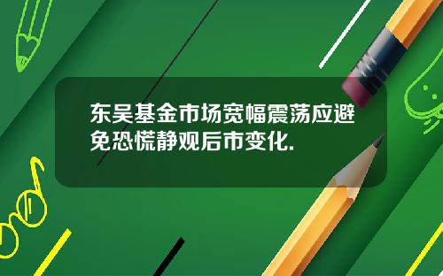 东吴基金市场宽幅震荡应避免恐慌静观后市变化.