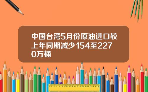 中国台湾5月份原油进口较上年同期减少154至2270万桶