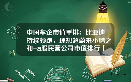 中国车企市值重排：比亚迪持续领跑，理想超蔚来小鹏之和-a股民营公司市值排行【新闻】.