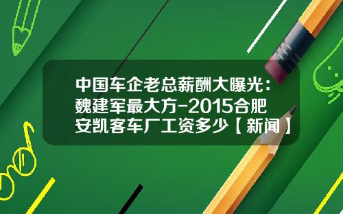 中国车企老总薪酬大曝光：魏建军最大方-2015合肥安凯客车厂工资多少【新闻】.