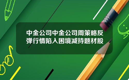 中金公司中金公司周策略反弹行情陷入困境减持题材股