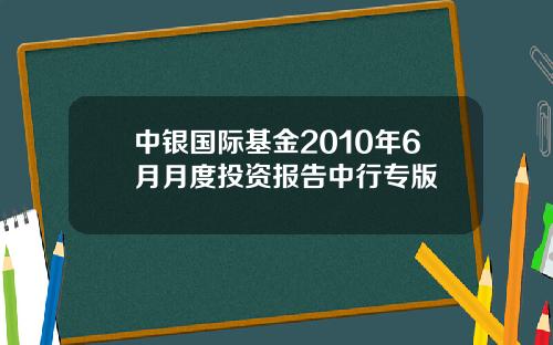 中银国际基金2010年6月月度投资报告中行专版