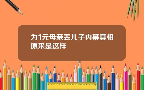 为1元母亲丢儿子内幕真相原来是这样
