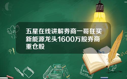 五星在线讲解券商一哥狂买新能源龙头1600万股券商重仓股