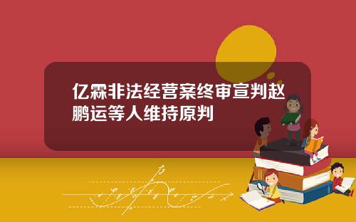亿霖非法经营案终审宣判赵鹏运等人维持原判