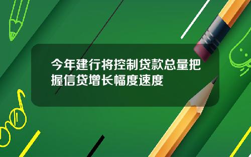 今年建行将控制贷款总量把握信贷增长幅度速度