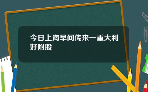 今日上海早间传来一重大利好附股