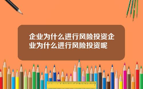 企业为什么进行风险投资企业为什么进行风险投资呢