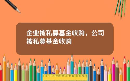 企业被私募基金收购，公司被私募基金收购
