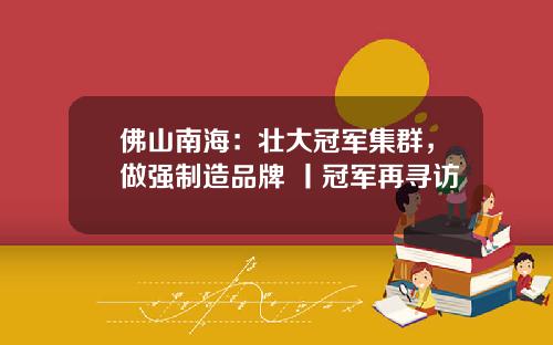 佛山南海：壮大冠军集群，做强制造品牌 丨冠军再寻访