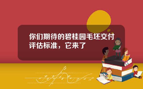你们期待的碧桂园毛坯交付评估标准，它来了