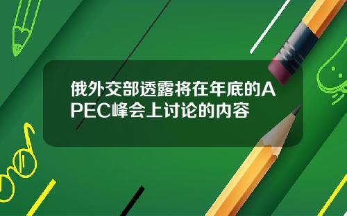 俄外交部透露将在年底的APEC峰会上讨论的内容