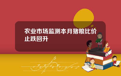 农业市场监测本月猪粮比价止跌回升