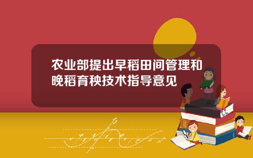 农业部提出早稻田间管理和晚稻育秧技术指导意见