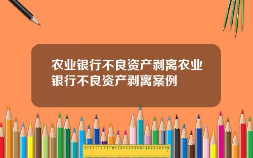 农业银行不良资产剥离农业银行不良资产剥离案例
