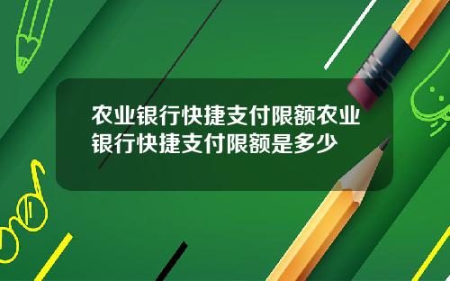 农业银行快捷支付限额农业银行快捷支付限额是多少