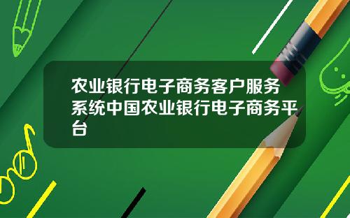 农业银行电子商务客户服务系统中国农业银行电子商务平台