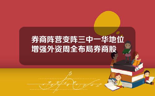 券商阵营变阵三中一华地位增强外资周全布局券商股