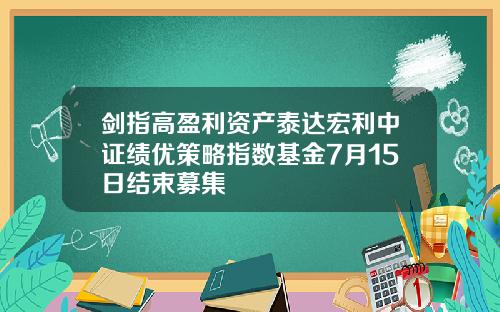 剑指高盈利资产泰达宏利中证绩优策略指数基金7月15日结束募集