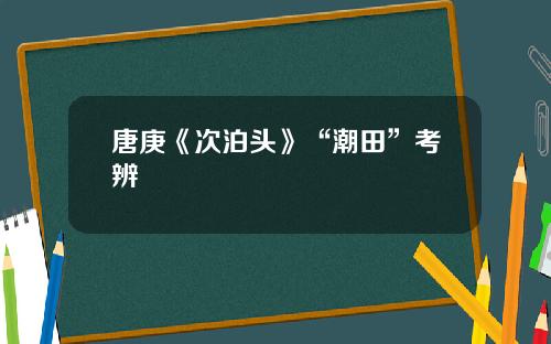唐庚《次泊头》“潮田”考辨