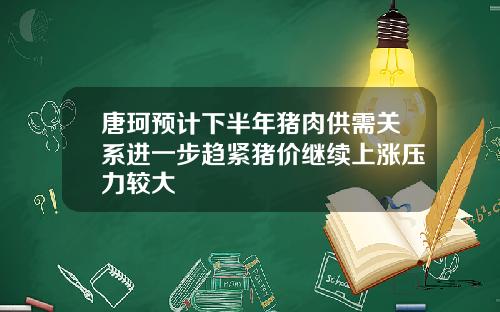 唐珂预计下半年猪肉供需关系进一步趋紧猪价继续上涨压力较大