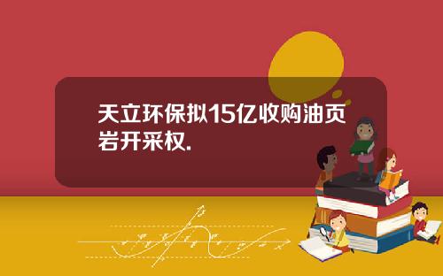 天立环保拟15亿收购油页岩开采权.