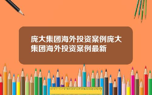 庞大集团海外投资案例庞大集团海外投资案例最新