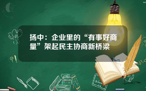 扬中：企业里的“有事好商量”架起民主协商新桥梁