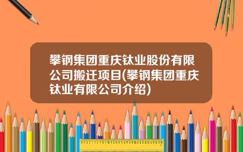 攀钢集团重庆钛业股份有限公司搬迁项目(攀钢集团重庆钛业有限公司介绍)