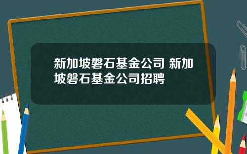 新加坡磐石基金公司 新加坡磐石基金公司招聘