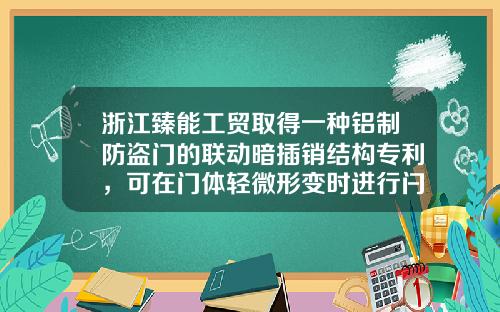 浙江臻能工贸取得一种铝制防盗门的联动暗插销结构专利，可在门体轻微形变时进行闩块位置调整使门体正常使用