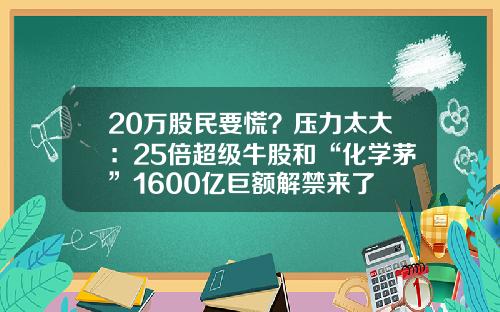 20万股民要慌？压力太大：25倍超级牛股和“化学茅”1600亿巨额解禁来了